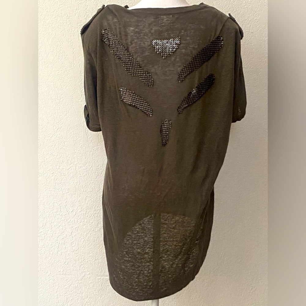 Military Pierre Balmain Olive green T-shirt w/ Chain mail & Shoulder pads - Picture 5 of 5
